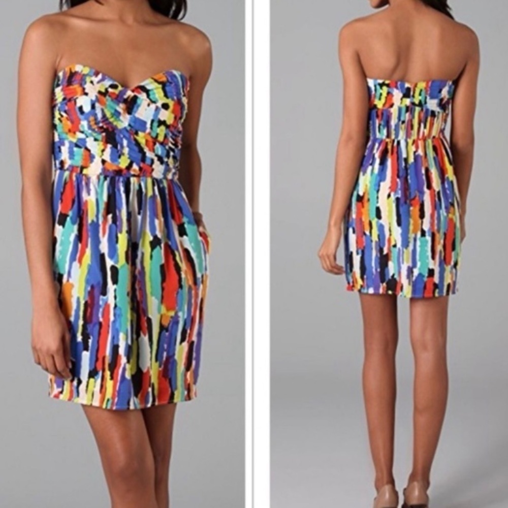 SHOSHANNA Silk Chiffon Strapless Dress, multi color, Night out dress